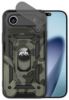 Kapa Tank Back Cover for Apple iPhone 17 Air | Inbuilt Ring + Slider Shockproof Lens Protection Bumper Back Case (Black)