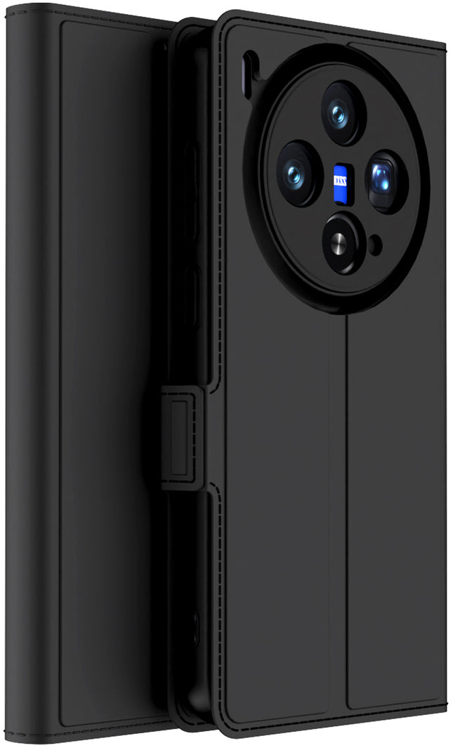 Kapa Noble Slim Magnetic Leather Flip Case Cover for Vivo X300 5G | Card Holder Stand Flip Wallet Case (Black) - Mobizang
