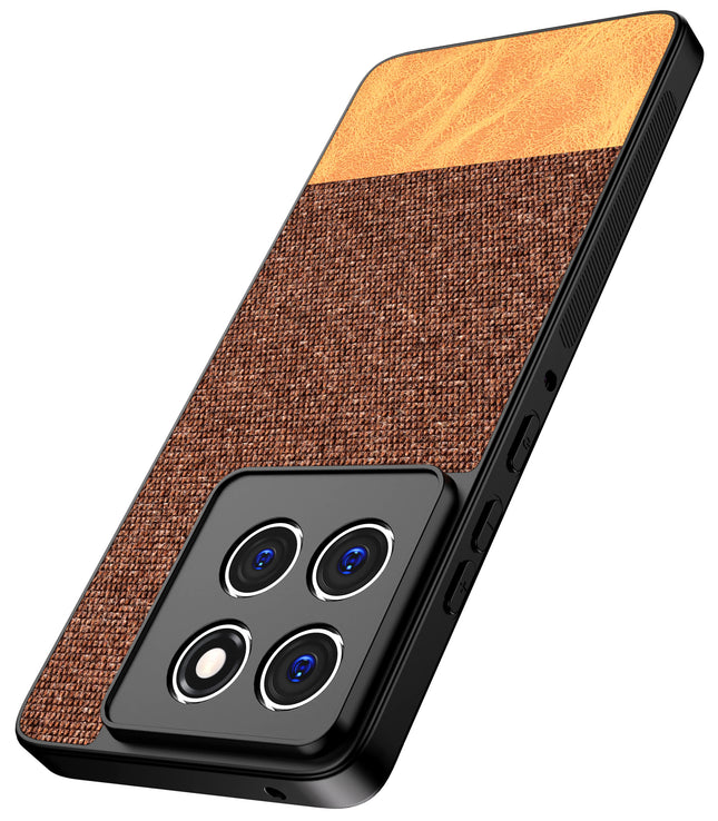 Kapa Soft Fabric & Leather Hybrid Protective Back Cover for Moto Edge 60 / Edge 60 Fusion | Shockproof Slim Hard Anti Slip Back Case (Brown)