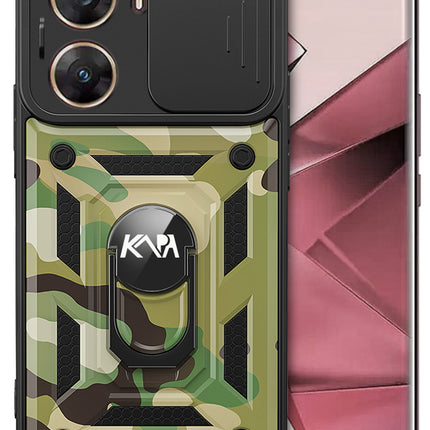 Kapa Tank Back Cover for Vivo V29E (5G) | Inbuilt Ring + Slider Shockproof Lens Protection Bumper Back Case (Green)