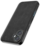 Kapa Tux Leather Back Cover for Apple iPhone 16 Plus | Slim Shockproof Camera Protection Bumper Case (Black)