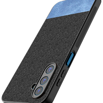 Kapa Soft Fabric & Leather Hybrid Protective Back Cover for Samsung Galaxy M36 / F36 5G | Shockproof Slim Hard Anti Slip Back Case (Black,Blue) - Mobizang