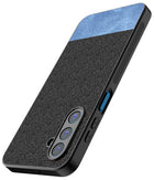 Kapa Soft Fabric & Leather Hybrid Protective Back Cover for Samsung Galaxy M36 / F36 5G | Shockproof Slim Hard Anti Slip Back Case (Black,Blue) - Mobizang