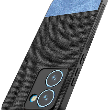 Kapa Soft Fabric & Leather Hybrid Protective Back Cover for Realme P3 Ultra 5G | Shockproof Slim Hard Anti Slip Back Case (Black,Blue)