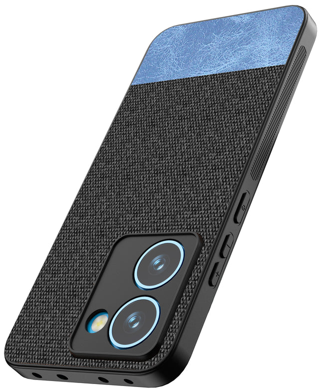 Kapa Soft Fabric & Leather Hybrid Protective Back Cover for Realme P3 Ultra 5G | Shockproof Slim Hard Anti Slip Back Case (Black,Blue)