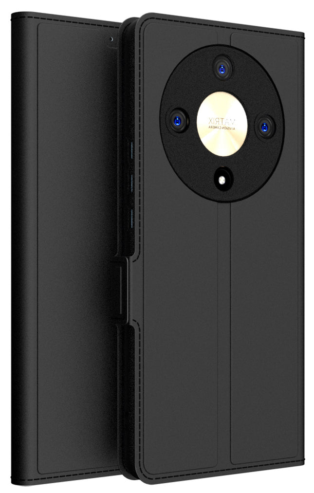Kapa Noble Slim Magnetic Leather Flip Case Cover for Honor X9B (5G) | Card Holder Stand Flip Wallet Case (Black)