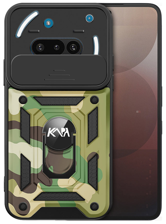 Kapa Tank Back Cover for Nothing Phone 3A 5G | Inbuilt Ring + Slider Shockproof Lens Protection Bumper Back Case (Green)