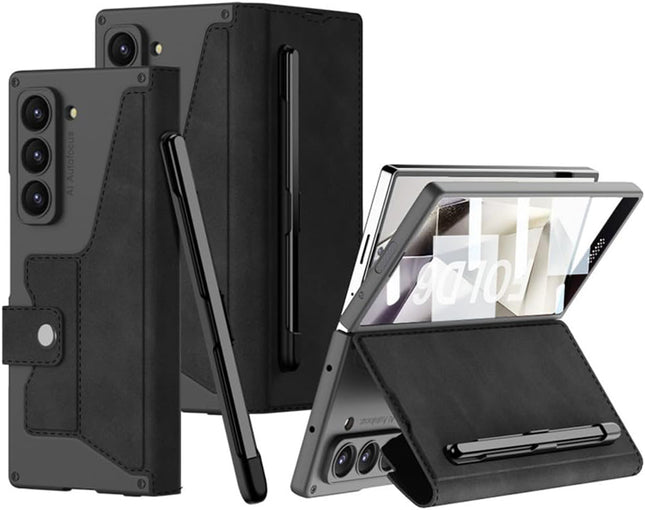 Kapa Sheath Leather Flip Case for Samsung Galaxy Z Fold 6 | Inbuilt S Pen Holder, Slim Hybrid Stand Protection Flip Cover (Black)