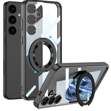 Kapa Clear Airbag + Ring Back Case for Samsung Galaxy S25 Plus | Transparent Shockproof Slim Hard PC Shell Protective Cover (Black)