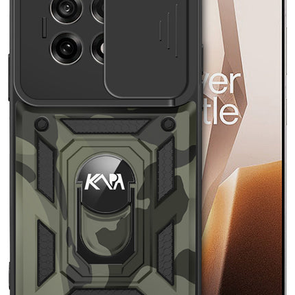 Kapa Tank Back Cover for OnePlus 13R | Inbuilt Ring + Slider Shockproof Lens Protection Bumper Back Case (Black)