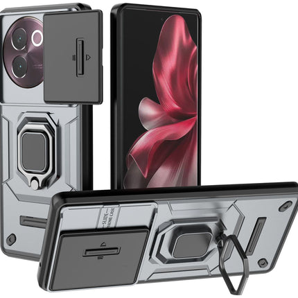 Kapa Armor Slider Back Cover for Vivo V30E (5G) | Inbuilt Ring + Camera Slider Shockproof Lens Protection Bumper Back Case (Grey)
