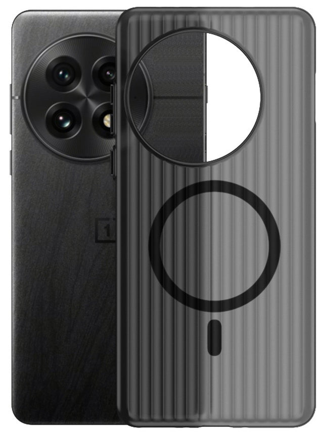 Kapa Matte Magnetic Wave Grip Back Cover for OnePlus 13 | [MagSafe Compatible] Wireless charging, Slim, Metal Buttons, Frosted Back Case (Grey) - Mobizang