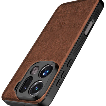 Kapa Tux Leather Back Cover for Oppo Find X9 Pro | Slim Shockproof Camera Protection Bumper Case (Brown) - Mobizang