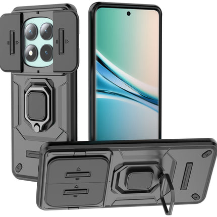 Kapa Armor Slider Back Cover for Redmi Note 15 5G | Inbuilt Ring + Camera Slider Shockproof Lens Protection Bumper Back Case (Black) - Mobizang
