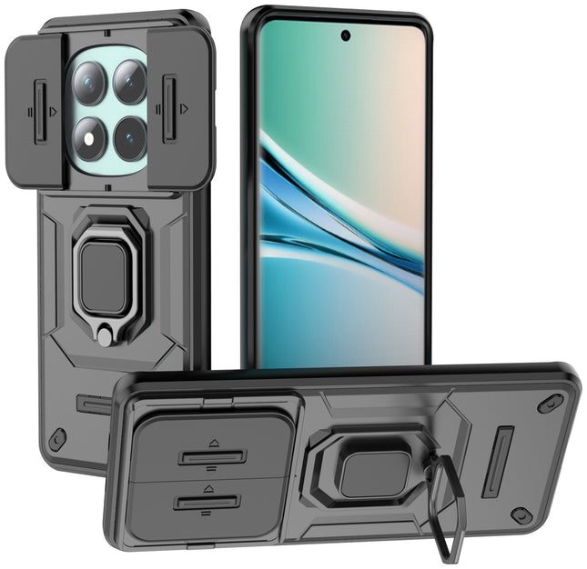 Kapa Armor Slider Back Cover for Redmi Note 15 5G | Inbuilt Ring + Camera Slider Shockproof Lens Protection Bumper Back Case (Black) - Mobizang