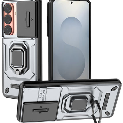 Kapa Armor Slider Back Cover for Samsung Galaxy S26 | Inbuilt Ring + Camera Slider Shockproof Lens Protection Bumper Back Case (Grey)