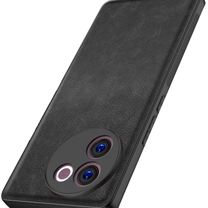 Kapa Tux Leather Back Cover for Vivo V30E (5G) | Slim Shockproof Camera Protection Bumper Case (Black)