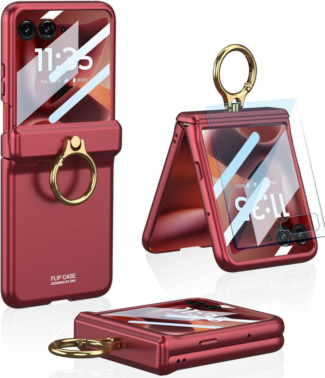 Kapa Magnetic Hinge and Ring Back Cover for Motorola Razr 60 Ultra | Ultra Thin Shockproof Slim Hard Protective Case (Wine Red)