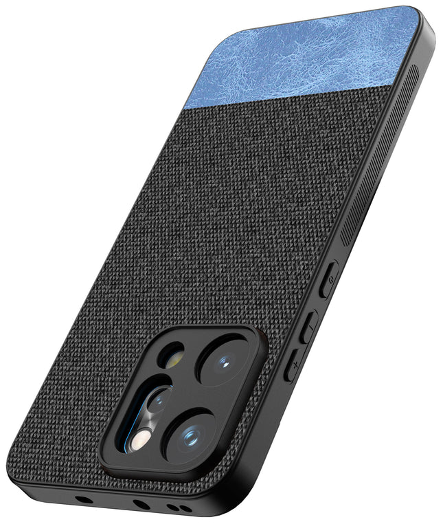 Kapa Soft Fabric & Leather Hybrid Protective Back Cover for Oppo Reno 14 PRO 5G | Shockproof Slim Hard Anti Slip Back Case (Black,Blue)