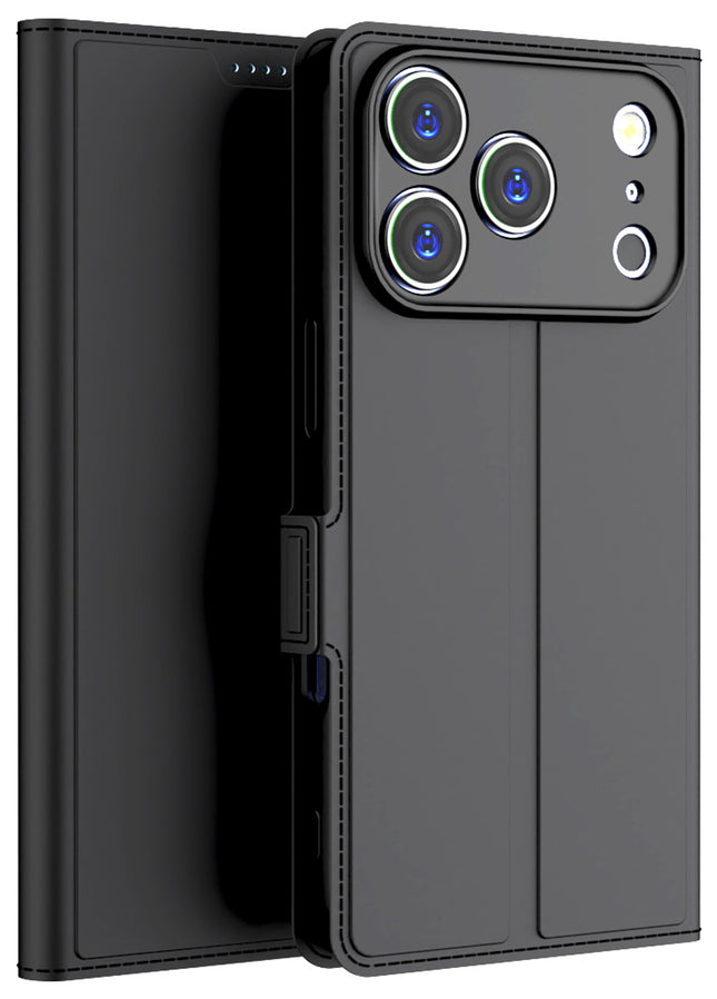 Kapa Noble Slim Magnetic Leather Flip Case Cover for Apple iPhone 17 Pro | Card Holder Stand Flip Wallet Case (Black) - Mobizang