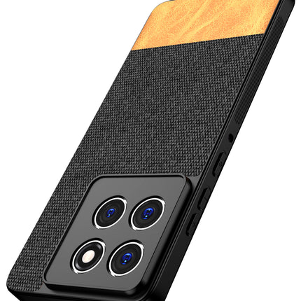 Kapa Soft Fabric & Leather Hybrid Protective Back Cover for Moto Edge 60 / Edge 60 Fusion | Shockproof Slim Hard Anti Slip Back Case (Black,Brown) - Mobizang