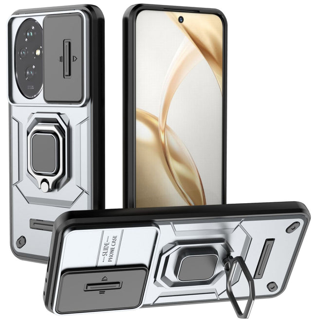 Kapa Armor Slider Back Cover for Honor 200 (5G) | Inbuilt Ring + Camera Slider Shockproof Lens Protection Bumper Back Case (Grey)