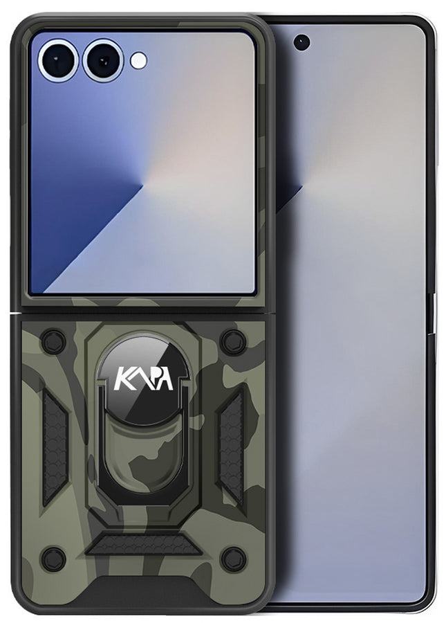 Kapa Tank Back Cover for Samsung Galaxy Z Flip 7 | Inbuilt Ring + Slider Shockproof Lens Protection Bumper Back Case (Black)