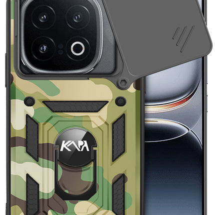 Kapa Tank Back Cover for IQOO 13 (5G) | Inbuilt Ring + Slider Shockproof Lens Protection Bumper Back Case (Green)