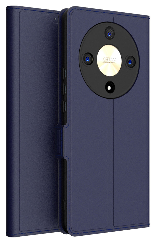 Kapa Noble Slim Magnetic Leather Flip Case Cover for Honor X9B (5G) | Card Holder Stand Flip Wallet Case (Blue)