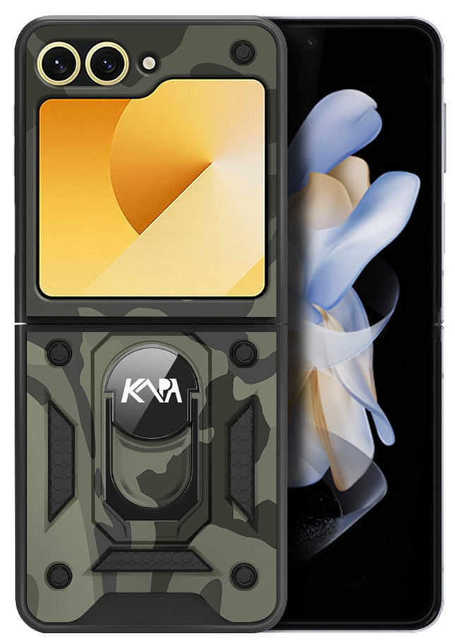 Kapa Tank Back Cover for Samsung Galaxy Z Flip 6 | Inbuilt Ring + Slider Shockproof Lens Protection Bumper Back Case (Black) - Mobizang