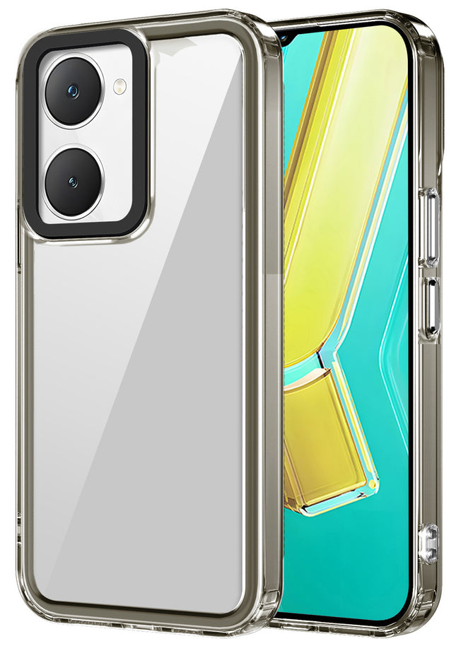 Kapa Warrior Acrylic Clear Back Cover For Iqoo Z9 Lite | Slim Shockproof [Military Grade Protection] Hybrid Bumper Case (Grey Sides)