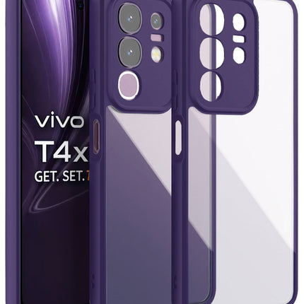 Kapa Hawkeye Clear Back Cover for Vivo T4X 5G | Camera Lens Protector Shockproof Slim Clear Case Cover (Purple Sides) - Mobizang