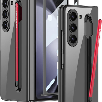 Kapa Phantom Contrast Case for Samsung Galaxy Z Fold 6 | Inbuilt S-Pen Holder Hybrid Back Cover (Black with Red Pen)