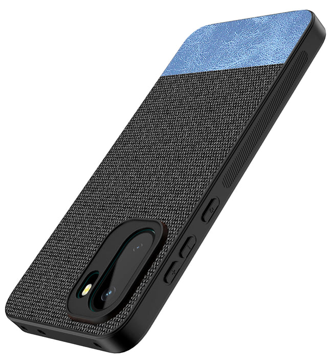 Kapa Soft Fabric & Leather Hybrid Protective Back Cover for OnePlus 15R | Shockproof Slim Hard Anti Slip Back Case (Black,Blue) - Mobizang