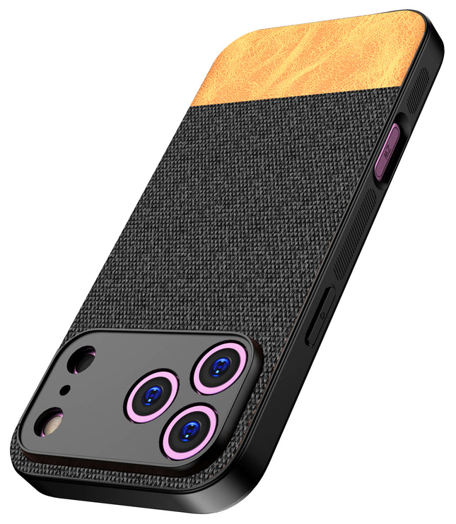 Kapa Soft Fabric & Leather Hybrid Protective Back Cover for Apple iPhone 17 Pro | Shockproof Slim Hard Anti Slip Back Case (Black,Brown)
