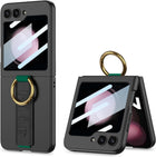 Kapa Shockproof Band Protective Back Cover for Flip6 / Z Flip 6 | Wrist Strap Ring Kickstand Inbuilt Screen Tempered Glass Case (Black)