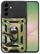 Kapa Tank Back Cover for Samsung Galaxy S25 | Inbuilt Ring + Slider Shockproof Lens Protection Bumper Back Case (Green)