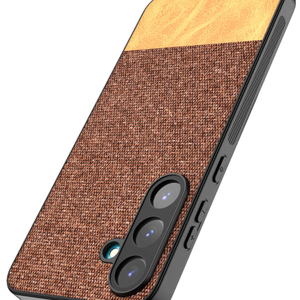 Kapa Soft Fabric & Leather Hybrid Protective Back Cover for Samsung Galaxy S25 Plus | Shockproof Slim Hard Anti Slip Back Case (Brown)