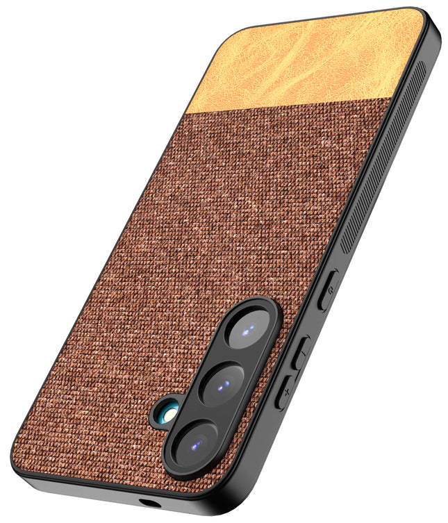 Kapa Soft Fabric & Leather Hybrid Protective Back Cover for Samsung Galaxy S25 Plus | Shockproof Slim Hard Anti Slip Back Case (Brown)