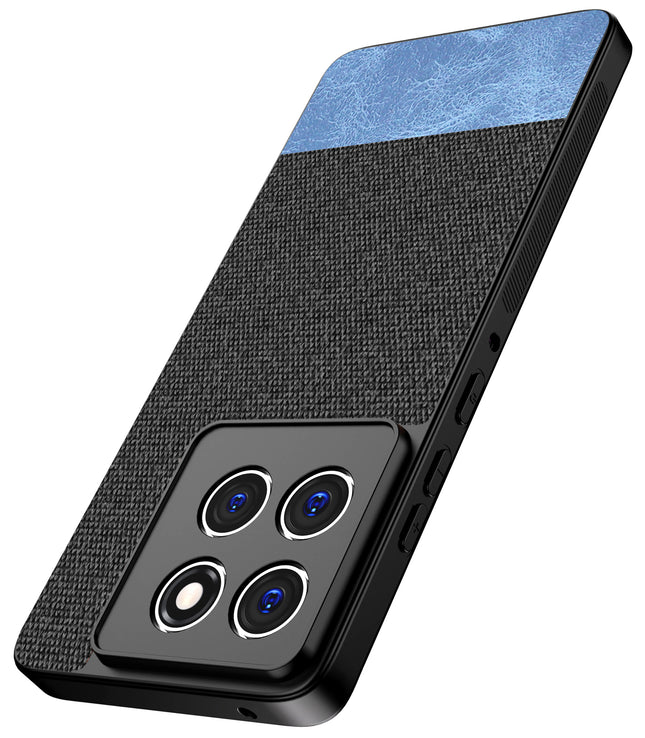 Kapa Soft Fabric & Leather Hybrid Protective Back Cover for Moto Edge 60 / Edge 60 Fusion | Shockproof Slim Hard Anti Slip Back Case (Black,Blue)