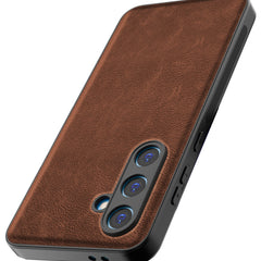 Kapa Tux Leather Back Cover for Samsung Galaxy S24 FE | Slim Shockproof Camera Protection Bumper Case (Brown) - Mobizang
