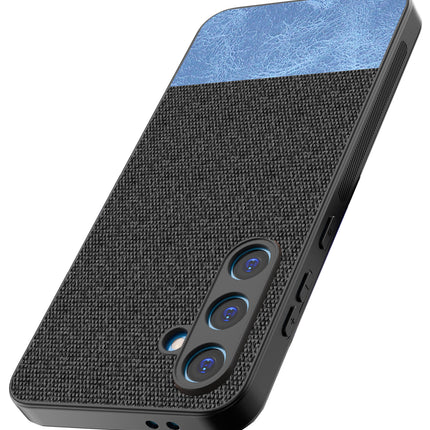 Kapa Soft Fabric & Leather Hybrid Protective Back Cover for Samsung Galaxy S24 FE | Shockproof Slim Hard Anti Slip Back Case (Black,Blue)
