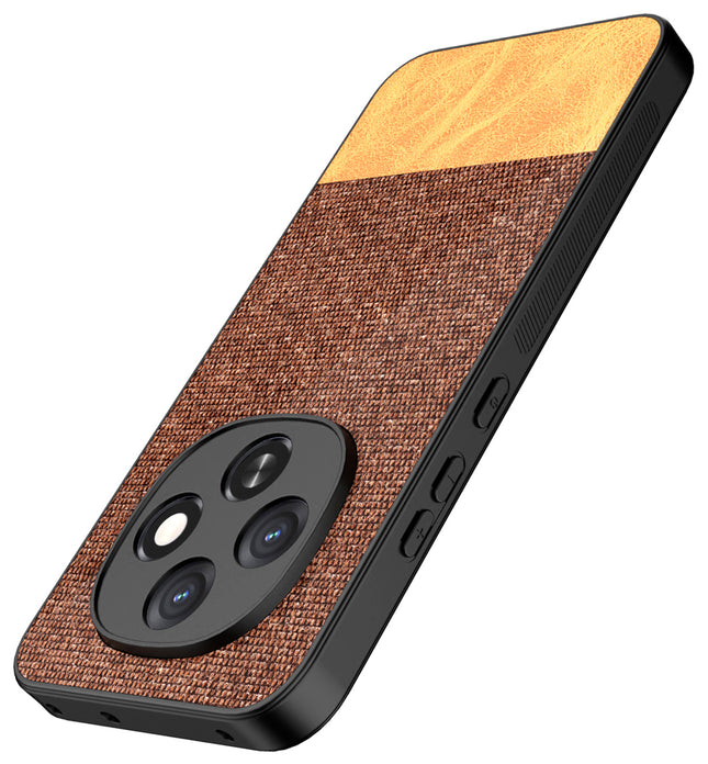 Kapa Soft Fabric & Leather Hybrid Protective Back Cover for Oppo F31 Pro 5G | Shockproof Slim Hard Anti Slip Back Case (Brown) - Mobizang