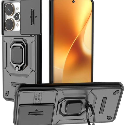 Kapa Armor Slider Back Cover for Realme 15 Pro 5G | Inbuilt Ring + Camera Slider Shockproof Lens Protection Bumper Back Case (Black)