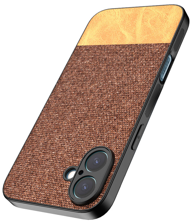 Kapa Soft Fabric & Leather Hybrid Protective Back Cover for Apple iPhone 16 | Shockproof Slim Hard Anti Slip Back Case (Brown)