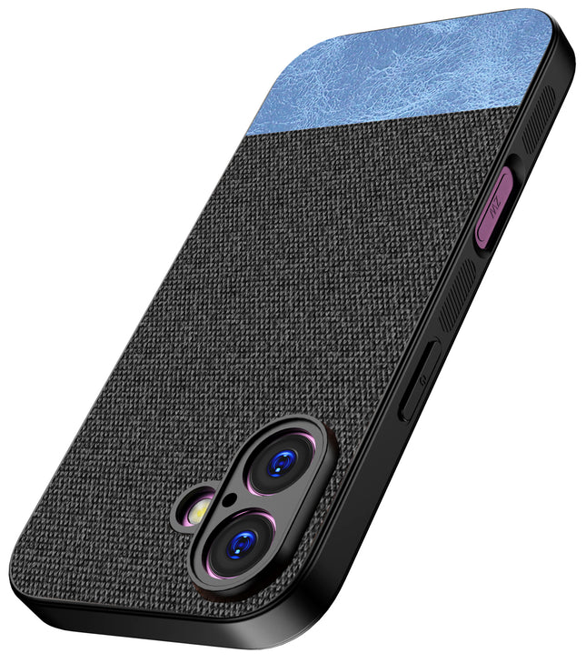 Kapa Soft Fabric & Leather Hybrid Protective Back Cover for Apple iPhone 17 | Shockproof Slim Hard Anti Slip Back Case (Black,Blue)