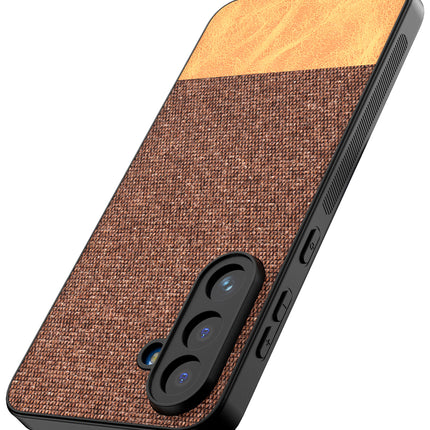 Kapa Soft Fabric & Leather Hybrid Protective Back Cover for Samsung Galaxy M36 / F36 5G | Shockproof Slim Hard Anti Slip Back Case (Brown)