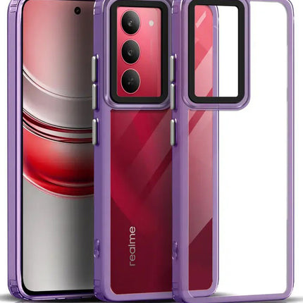 Kapa Warrior Acrylic Clear Back Cover For Realme 14X | Slim Shockproof [Military Grade Protection] Hybrid Bumper Case (Purple Sides)