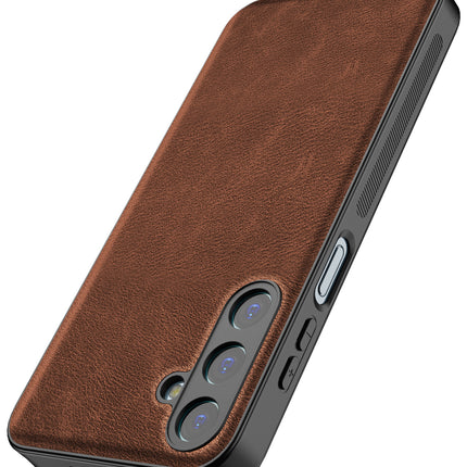 Kapa Tux Leather Back Cover for Samsung Galaxy M35 (5G) | Slim Shockproof Camera Protection Bumper Case (Brown) - Mobizang