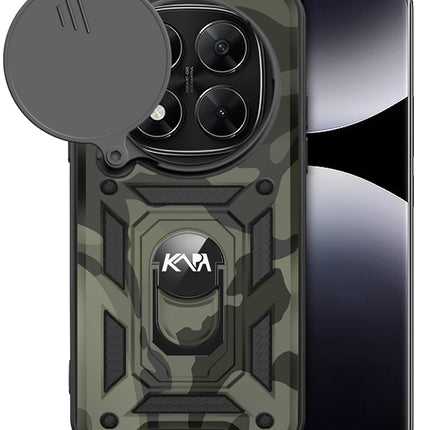Kapa Tank Back Cover for Redmi Note 14 Pro Plus | Inbuilt Ring + Slider Shockproof Lens Protection Bumper Back Case (Black)